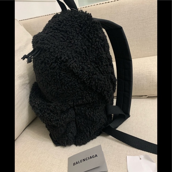 BALENCIAGA Logo Faux Shearling Backpack - Picture 3 of 14